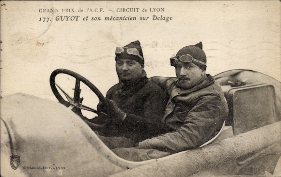 Ak Grand Prix de l'ACF, Circuit de Lyon, Guyot et son mecanicien sur Delage