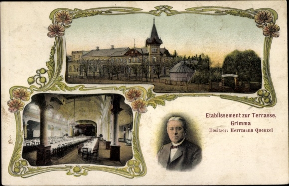 Postcard Grimma in Saxony, establishment facing the terrace, portrait, interior view