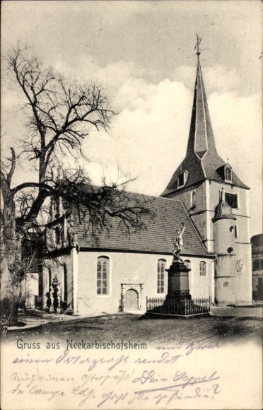 Postcard Neckarbischofsheim in Baden, Church