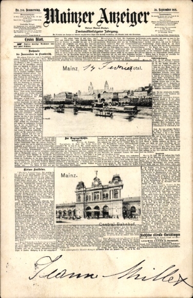 Newspaper Postcard Mainz am Rhein, general view, central station