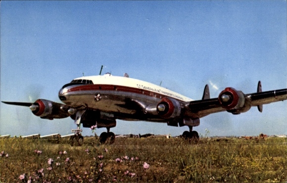 Postcard Algerian passenger aircraft, Lockheed Constellation, Cie Air Algerie