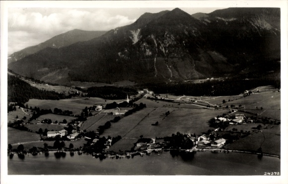 Postcard Fischhausen Schliersee in Upper Bavaria, aerial photograph, Jägerkamp