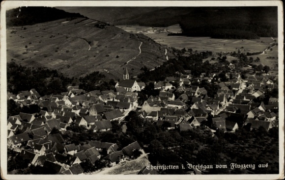 Postcard Ehrenstetten Ehrenkirchen im Breisgau, aerial photograph, village view, church building, wine village