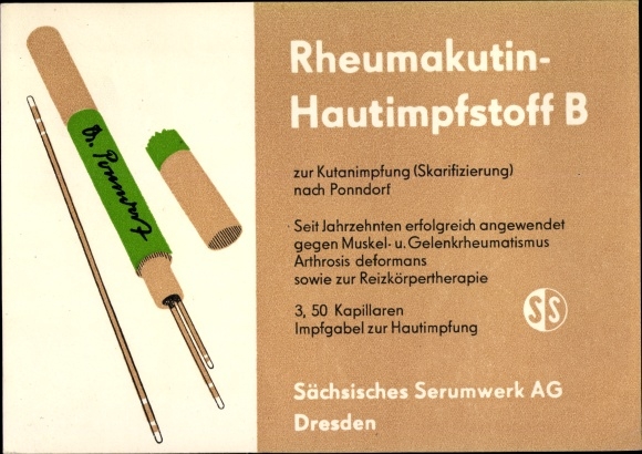 Postcard Dresden, Sächsisches Serumwerk AG, Zirkusstrasse 40, advertisement, rheumatoid skin vaccine