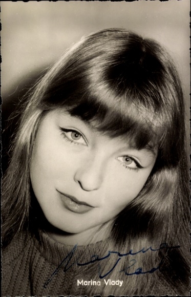 Postcard actress Marina Vlady, portrait, autograph