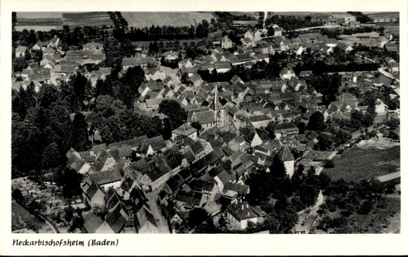 Postcard Neckarbischofsheim in Baden, aerial photograph
