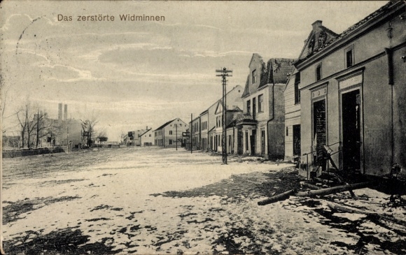 Ak Wydminy Widminnen Ostpreußen, Zerstörter Ort im Winter, I. WK