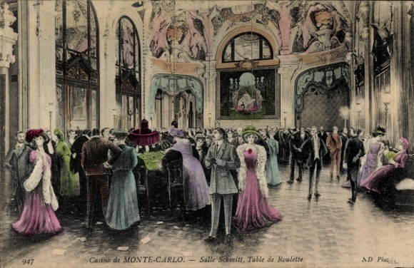 Postcard Monte Carlo Monaco, Casino, Salle Schmitt, Roulette table