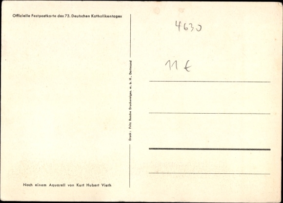 Artist Postcard Vieth, KH, Bochum in the Ruhr area, city of the 73rd German Catholic Day 1949