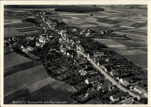 Postcard Buchdorf near Donauwörth Swabia, aerial photograph