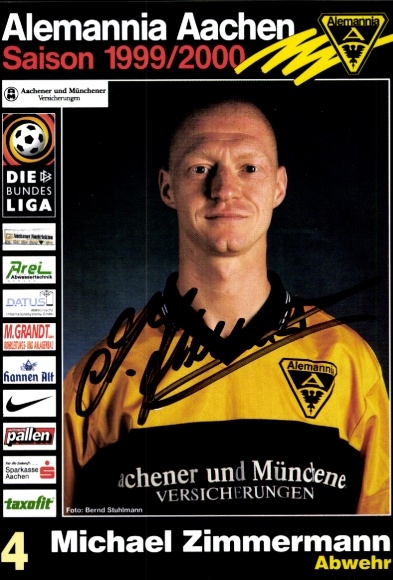 Autogrammkarte Fußballer Michael Zimmermann, Alemannia Aachen, Autogramm