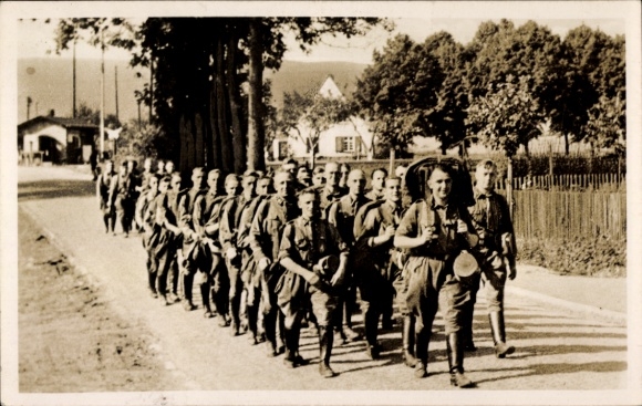 Postcard Marching SA Men, The Fight is the Father of All Things, Baggage March
