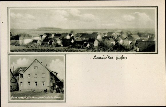 PC Lumda Grünberg in Hesse, inn and butcher&#39;s shop by Otto Born, local panorama