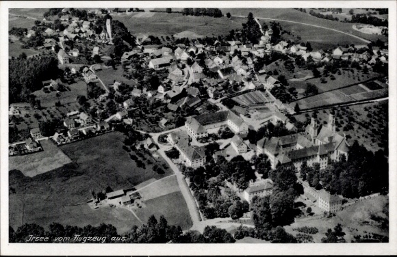 Postcard Irsee in Ostallgäu, aerial photograph