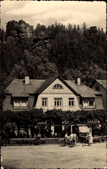 Ak Rosenthal Bielatal Schweizermühle, Ottomühle, Radfahrer