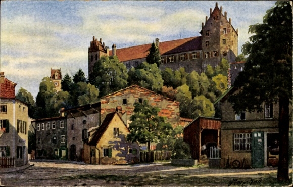 Artist Postcard Marschall, V., Füssen in Allgäu, At the city wall