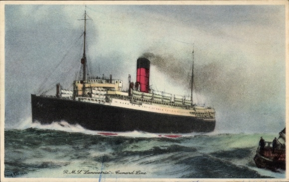 Kunstenaar Ak Cunard Line, RMS Lancastria, stoomschip, stoomboot