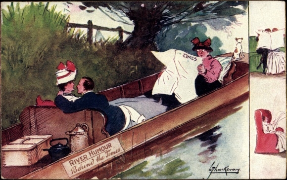 Artist Postcard Thackeray, Lance, River Humour, Behind the Times