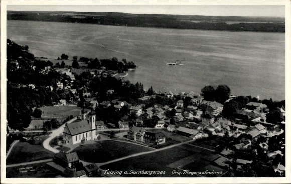 Postcard Tutzing on Lake Starnberg Upper Bavaria, aerial photograph