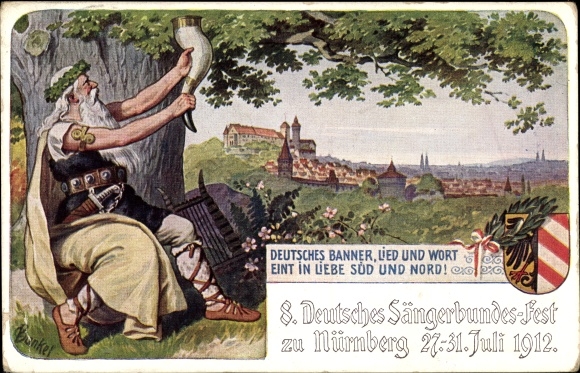 Postal stationery artist PC Bankel, Nuremberg in Middle Franconia, 8th German Singers&#39; Festival 1912