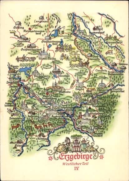 Landkarten Ak Erzgebirge, Teil IV westlicher Teil, Seiffen, Sayda, Olbernhau, Zöblitz