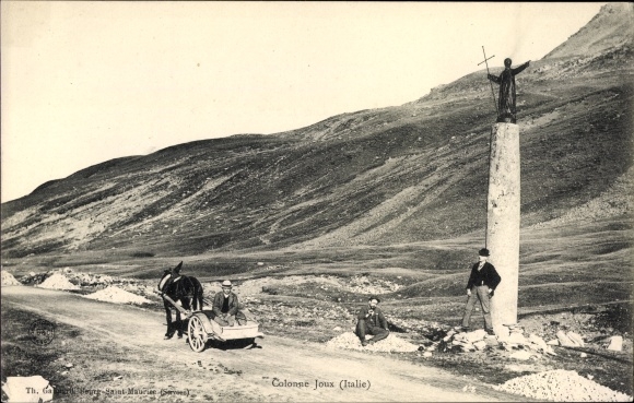 Ak Kleiner Sankt Bernhard Pass Valle D'Aosta, Colonne Joux, Pferdewagen, Wegpartie