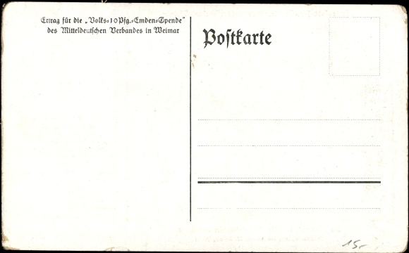 Kunstenaarsgedicht ansichtkaart Stöwer, Willy, Duits oorlogsschip, SMS Emden, kleine kruiser