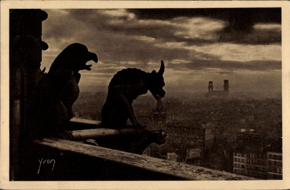 Ak Paris IV Ile de la Cité, Notre Dame kathedraal, waterspuwers op de westgevel