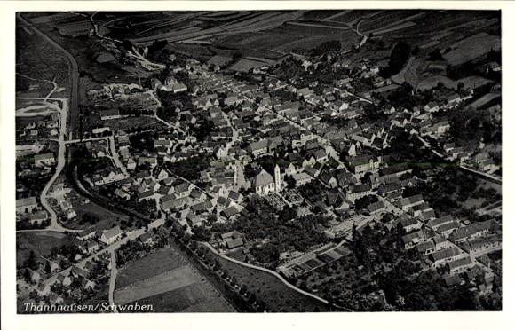 Postcard Thannhausen in Swabia, aerial photograph
