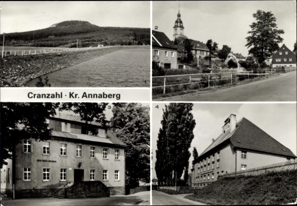 Ak Cranzahl Sehmatal im Erzgebirge, Talsperre, Bärenstein, Wolf-Göftel-Oberschule, Kulturhaus