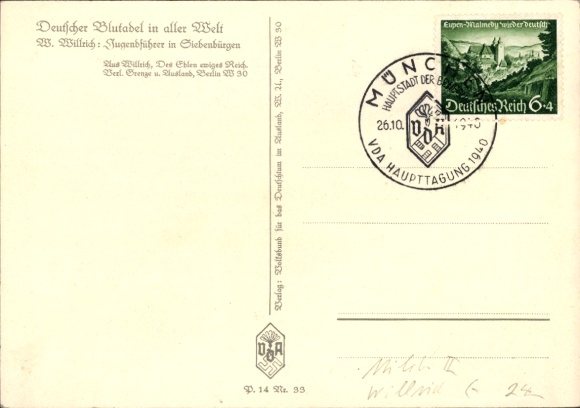 Artist Postcard Willrich, Wolfgang, Leader of the German Youth in Romania, VDA P 14 No. 33