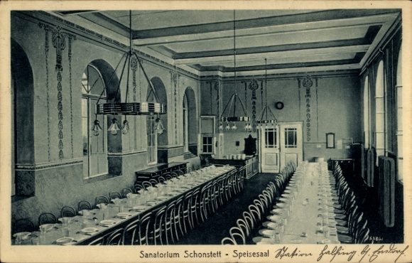 Postcard Schonstett in Upper Bavaria, dining room in the sanatorium