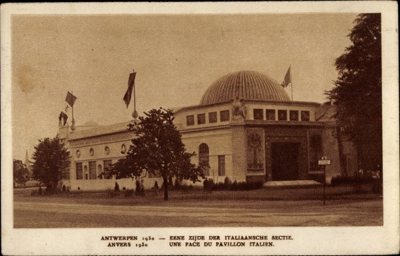Postcard Anvers Antwerp, World Exhibition, Exposition, Weltausstellung 1930, Pavillon Italien