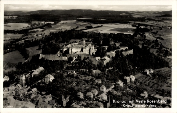 Postcard Kronach in Upper Franconia, Veste Rosenberg, aerial photograph