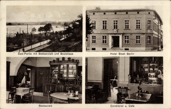 Postcard Storkow in der Mark, Hotel Stadt Berlin, Restaurant, Confectionery
