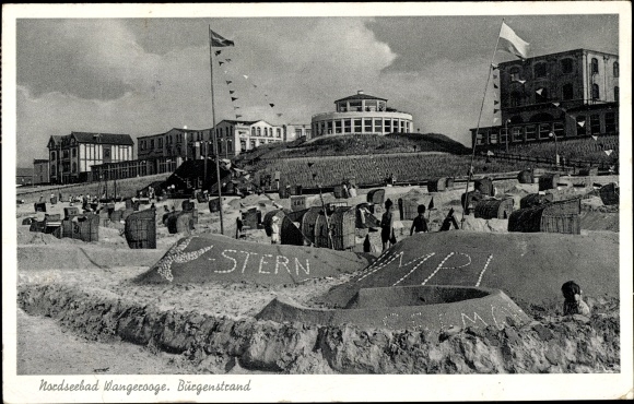 Postcard North Sea resort Wangerooge, castle beach, sand castles