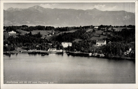 Postcard Murnau am Staffelsee, aerial photograph, St. Uli