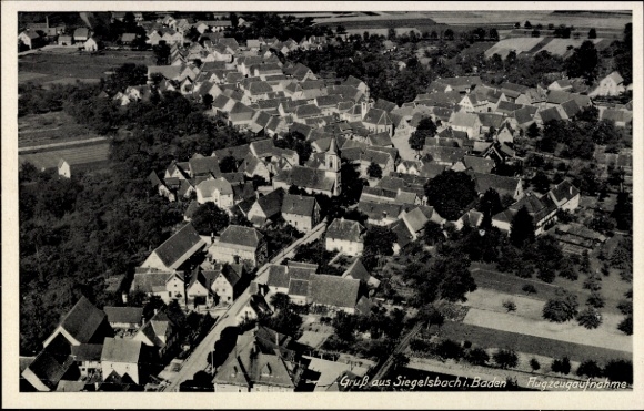 Postcard Siegelsbach in Baden, aerial view of many houses, rural surroundings