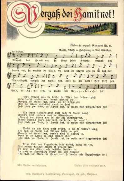 30 individual song cards, Anton Günther