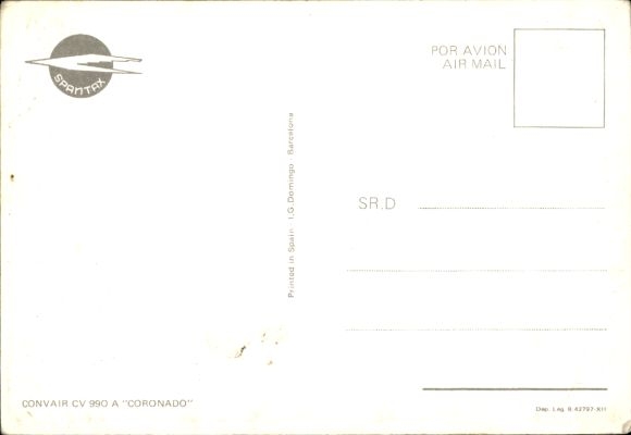 Postcard Spanish passenger aircraft of Spantax, Convair CV 990 A Coronado