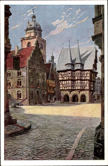 Künstler Ak Lindegreen, Alsfeld im Vogelsbergkreis, Marktplatz