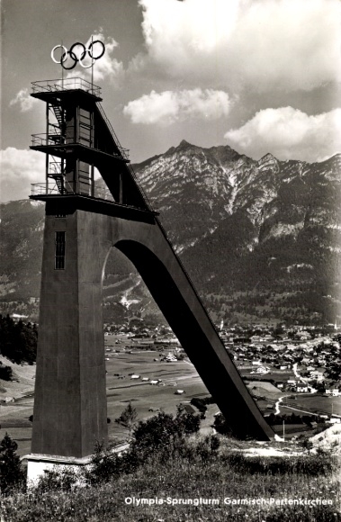 Postcard Garmisch Partenkirchen in Upper Bavaria, Olympic diving tower