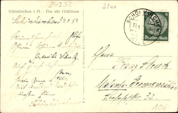 Postcard Schönkirchen in Holstein, old guild house