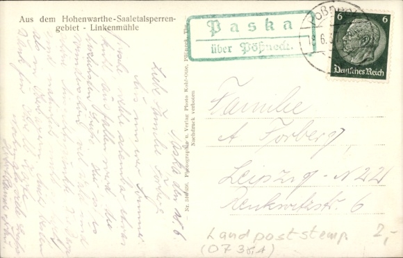 KP Landpoststempel Paska przez Pößneck