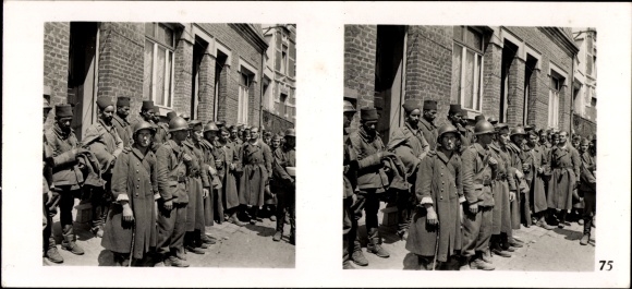 Stereo image photo &quot;The Battle in the West&quot;, No. 75 Moroccan prisoners of war