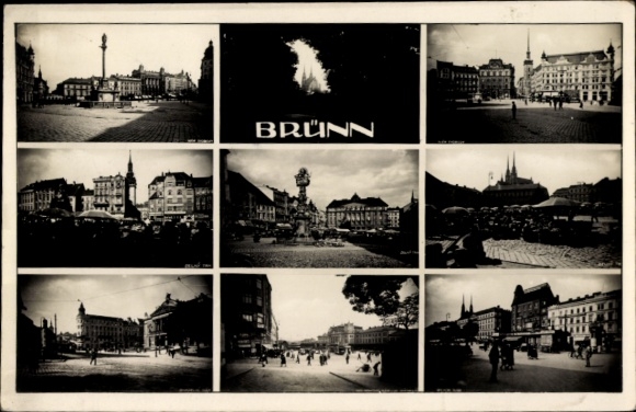Ak Brno Brünn Südmähren, BRÜNN, neun Bilder von Stadtansichten,  Architektur, Marktplatz