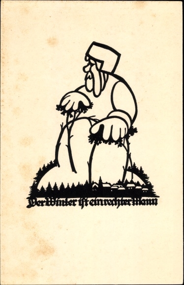 Artist silhouette Postcard Schwindt, AM, Winter is a real man