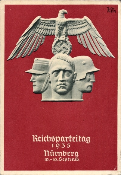 Artist Postcard Klein, R., NSDAP Reich Party Rally 1935, Adolf Hitler bust, Imperial Eagle, SA, SS