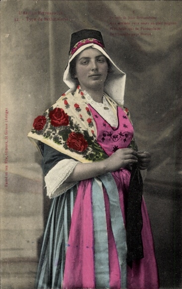 Ak Bethmale Ariège, Frau in Landestracht