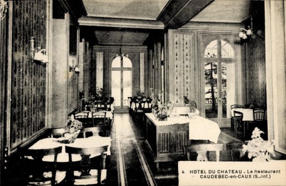 Ak Caudebec en Caux Seine Maritime, Hotel du Chateau, Restaurant, Innenansicht